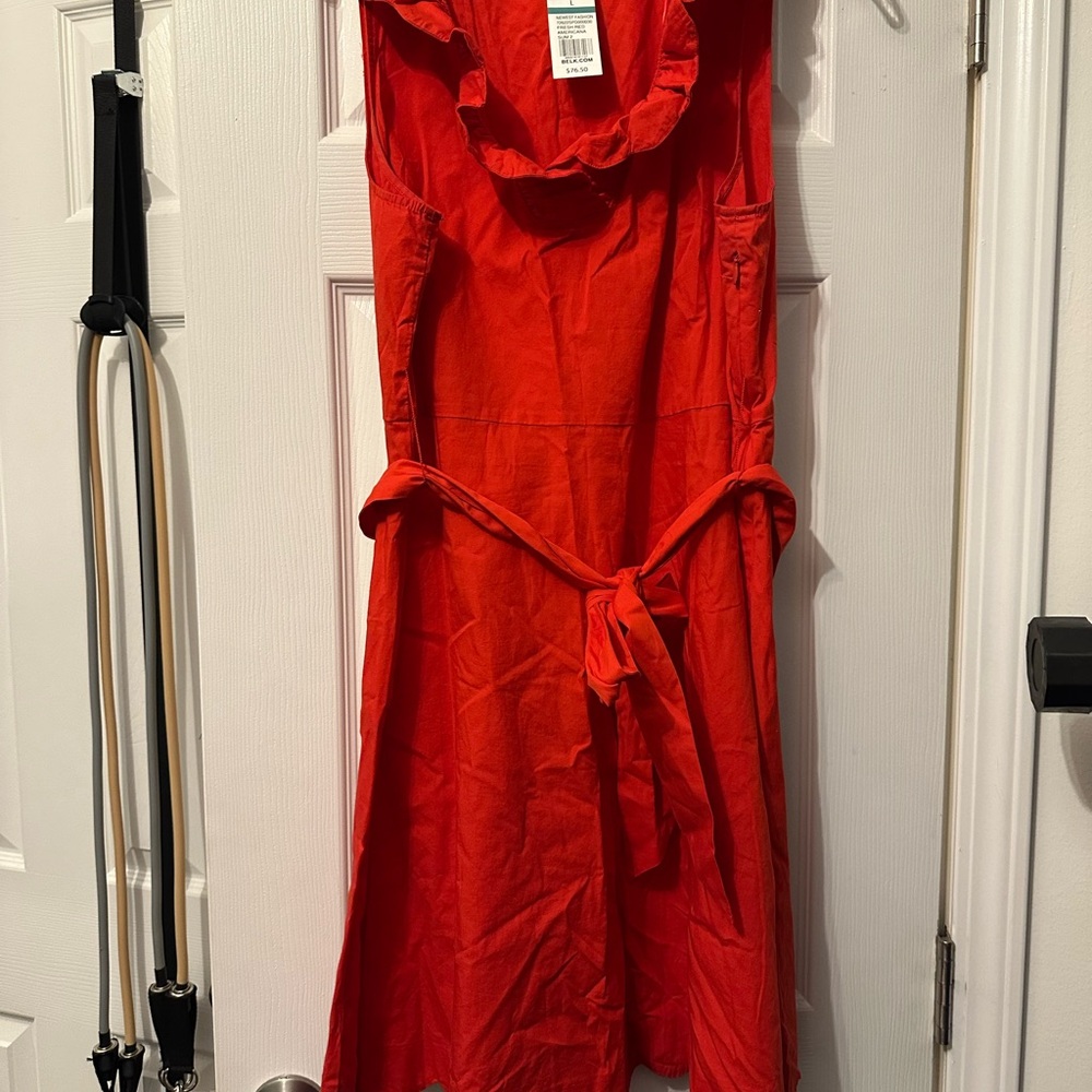 Vibrant Red Sleeveless Dress with Belt